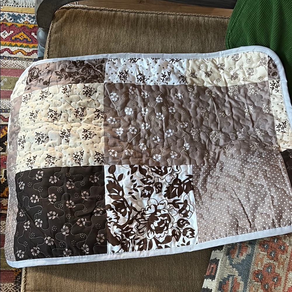 Quilted Patchwork pillow shams  in Brown and Cream